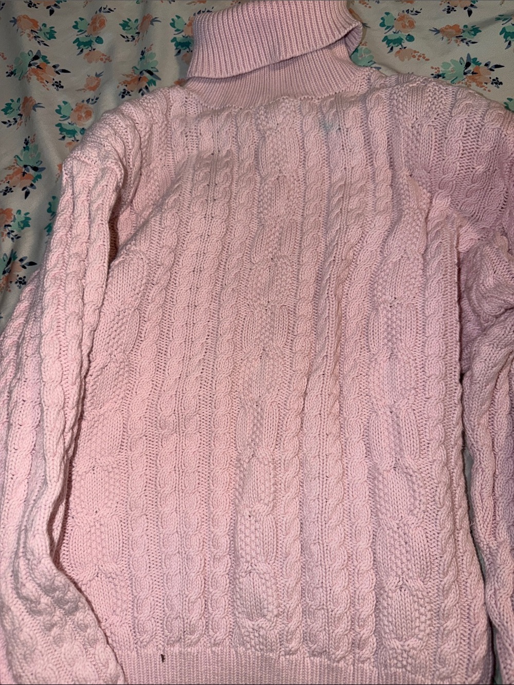 Cozy Cable Knit Turtleneck Sweater in Soft Pink